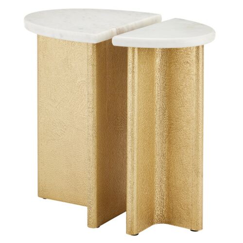 S/2 Doublet Marble Accent Tables, White/Antique Brass 1 S/2 Doublet Marble Accent Tables, White/Antique Brass