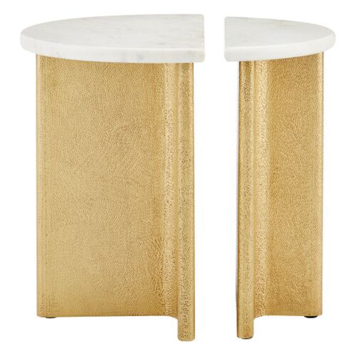 S/2 Doublet Marble Accent Tables, White/Antique Brass 4 S/2 Doublet Marble Accent Tables, White/Antique Brass