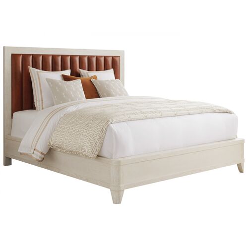 Carmel Cambria Upholstered Leather Bed, Winter-White/Brown 1 Carmel Cambria Upholstered Leather Bed, Winter-White/Brown