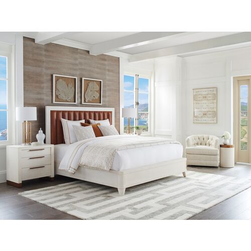 Carmel Cambria Upholstered Leather Bed, Winter-White/Brown 3 Carmel Cambria Upholstered Leather Bed, Winter-White/Brown