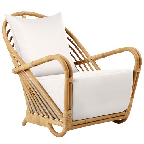 Rattan Lounge Chair, Natural/White 1 Rattan Lounge Chair, Natural/White
