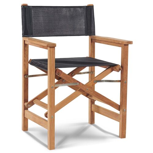 Travis Outdoor Teak Director's Chair, Black Textilene