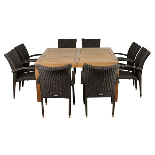 Odion 9-Pc Outdoor 9-Pc Dining Set, Natural Teak