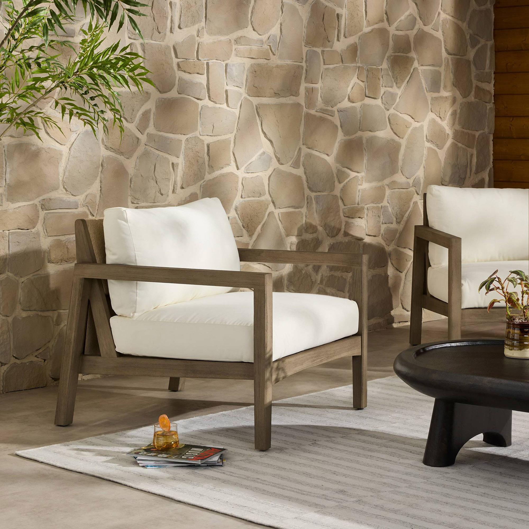 Lyraen Outdoor Woven-Back Teak Chair, Arashi Salt 2 Lyraen Outdoor Woven-Back Teak Chair, Arashi Salt