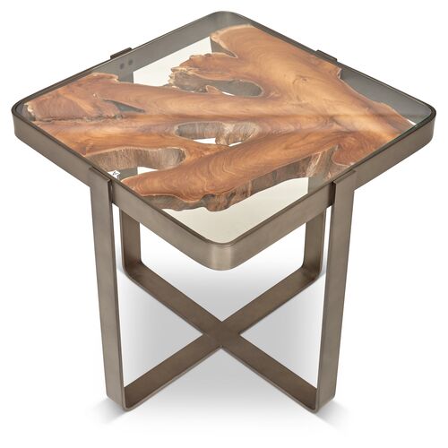 Candess Side Table, Teak/Gray 3 Candess Side Table, Teak/Gray
