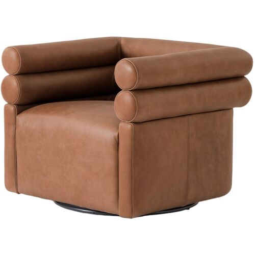 Ollie Leather Swivel Chair, Palermo Cognac 1 Ollie Leather Swivel Chair, Palermo Cognac