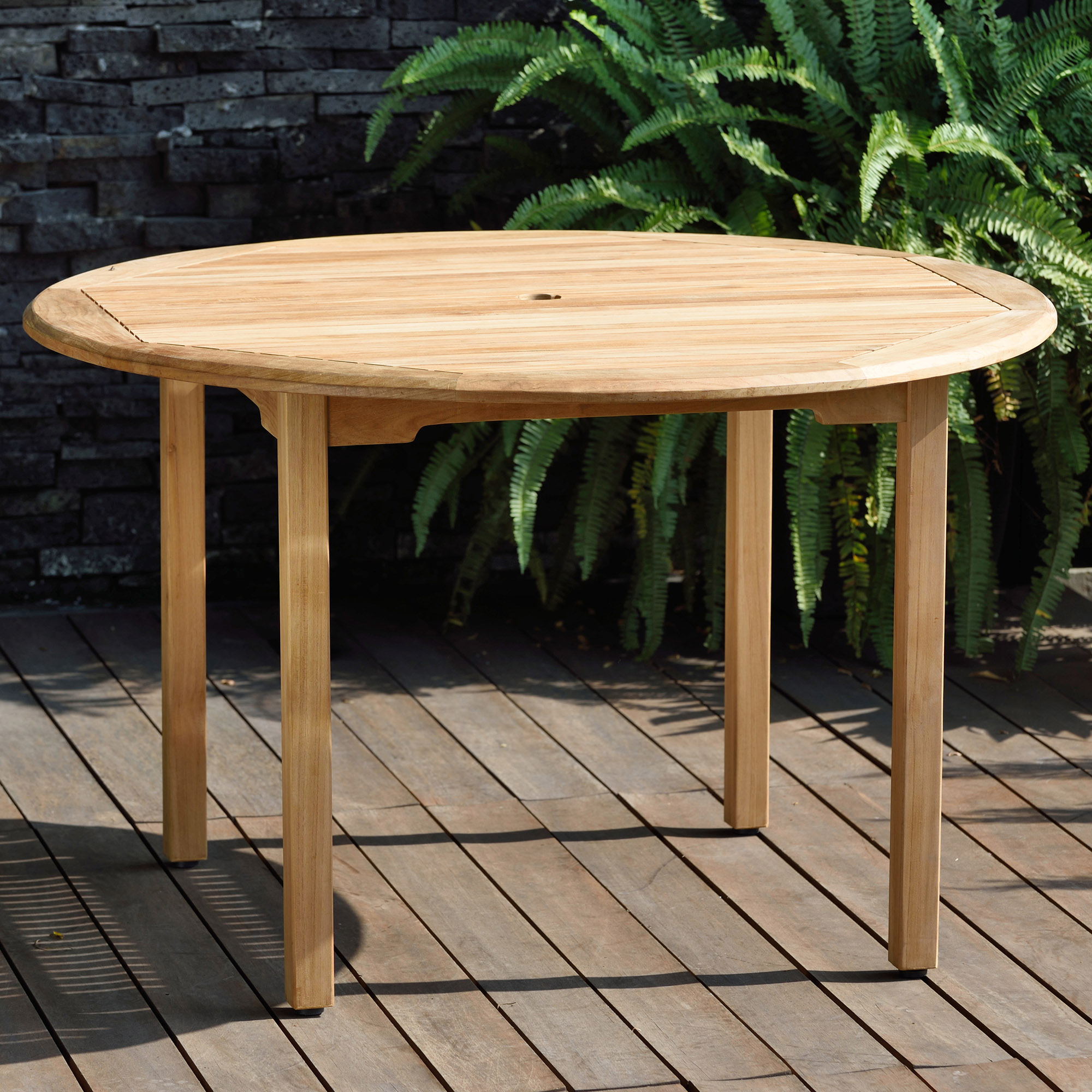 Cayana 5-Pc Round Outdoor Teak Dining Set, Natural/White 3 Cayana 5-Pc Round Outdoor Teak Dining Set, Natural/White