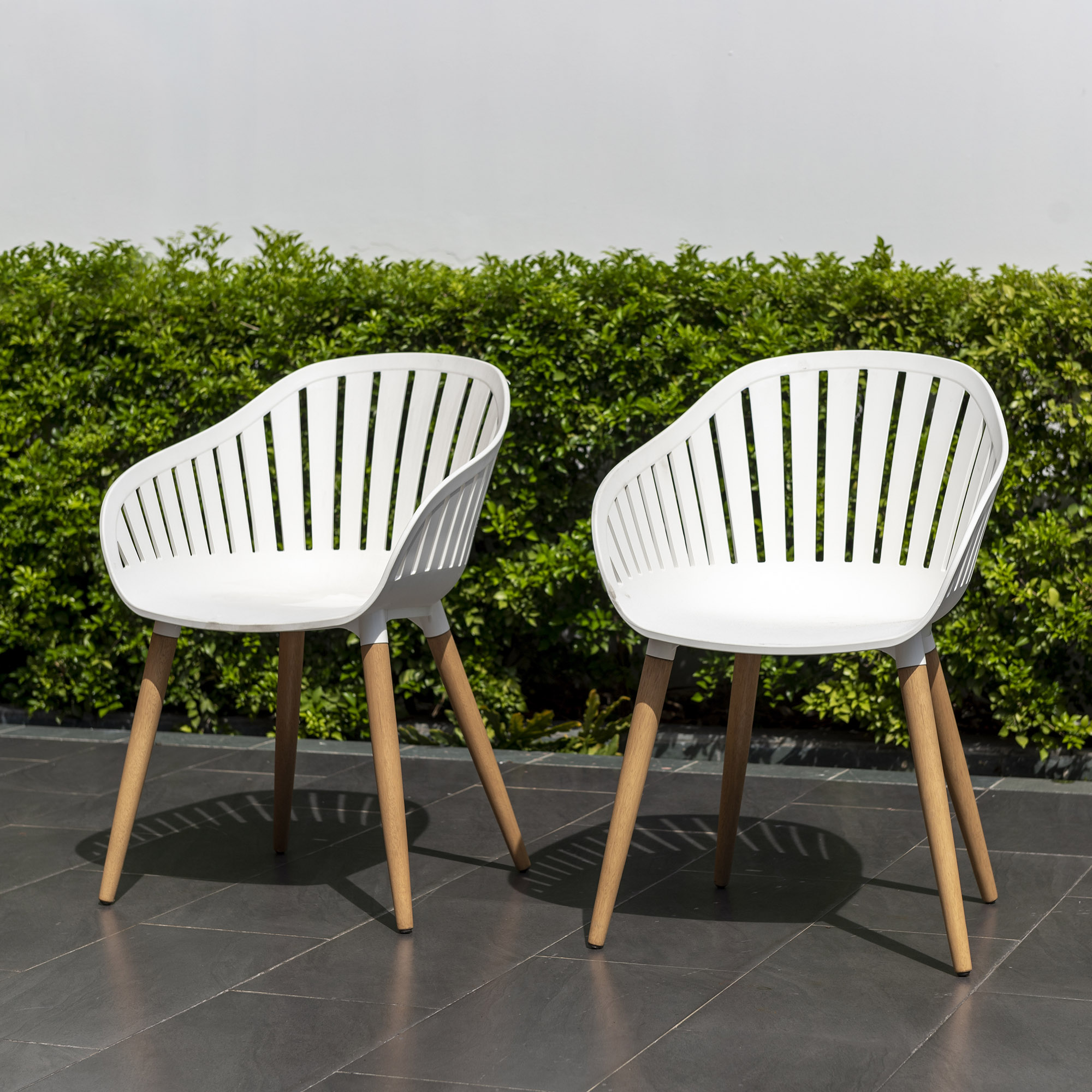 Cayana 5-Pc Round Outdoor Teak Dining Set, Natural/White 4 Cayana 5-Pc Round Outdoor Teak Dining Set, Natural/White