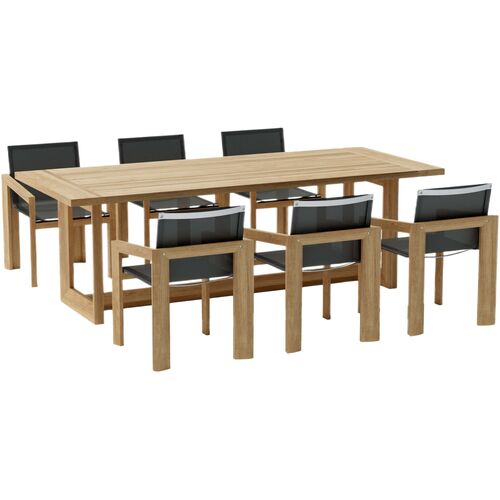 7-Piece Deluna Outdoor Teak Dining Table Set, Batyline Mesh