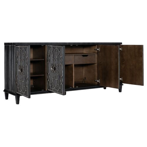 Melange Madeline 4-Door 2-Drawer Pine Credenza, Black/Silver 2 Melange Madeline 4-Door 2-Drawer Pine Credenza, Black/Silver