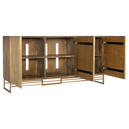 69" 3-Door Entertainment Center, Brass Foil 3 69" 3-Door Entertainment Center, Brass Foil